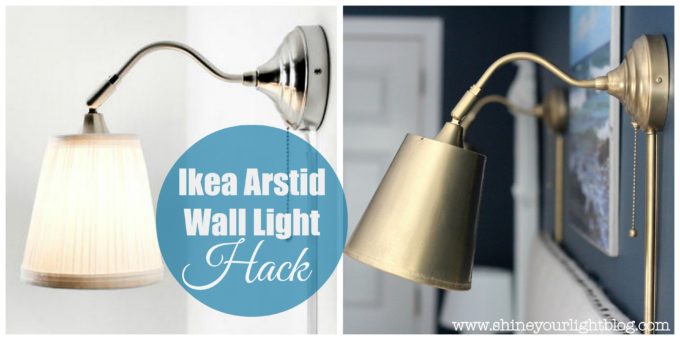Ikea sconces that are given an antique brass finish.