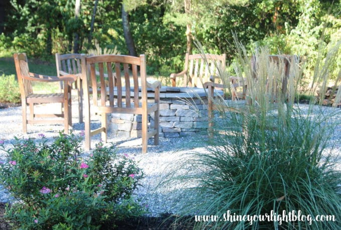 Pea stone patio with stone fire pit | Shine Your Light