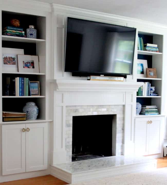 Adding Cabinet Doors To Built In, Built In Bookcases With Fireplace And Tv