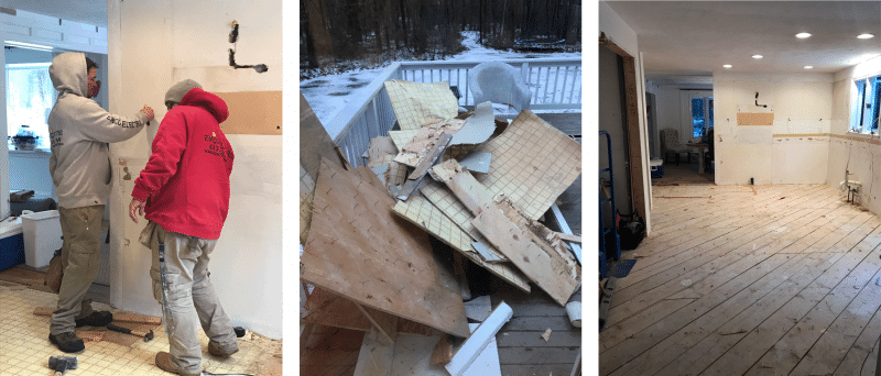 Removing a kitchen and flooring.